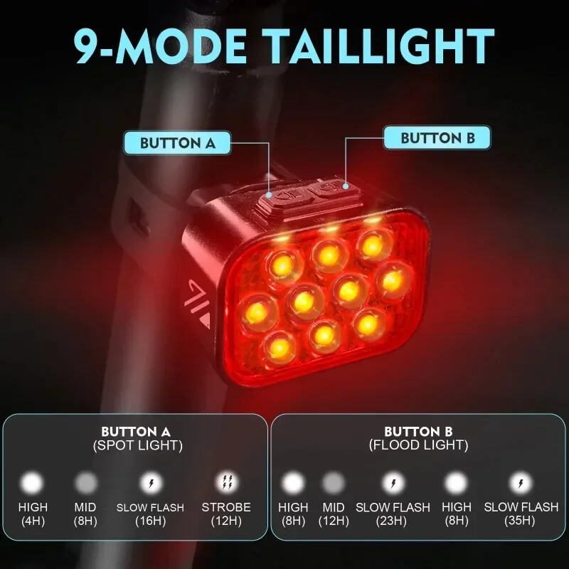 BUCKLOS velosipēda priekšējo aizmugurējo lukturu komplekts 10 LED velosipēda USB uzlādes priekšējo lukturu lukturis MTB ūdensizturīgs aizmugurējais lukturis LED laternas velosipēda daļas