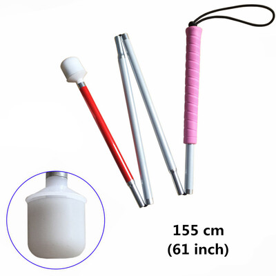 Rozā rokturis, 110-155 cm, alumīnija mobilitāte, salokāms balts spieķis vājredzīgiem un neredzīgiem cilvēkiem (nolaižas 4 sekcijas)