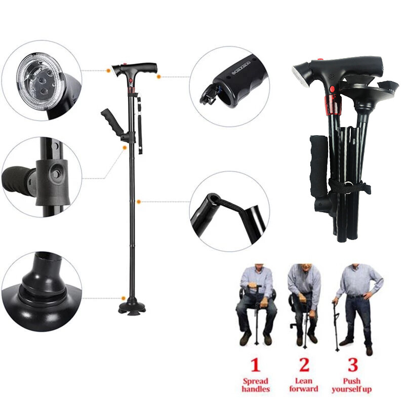 Sklopivi teleskopski sklopivi štap Stariji štap LED pouzdani štapovi za hodanje Stare štake za majke i starije očeve s alarmom