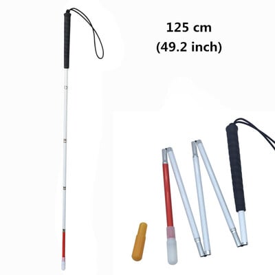 105-155 см бял бастун за хора с увредено зрение, алуминиев сгъваем бастун за слепи, бастун за слепи, светлоотразително червено и бяло, черна дръжка