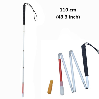 105-155 см бял бастун за хора с увредено зрение, алуминиев сгъваем бастун за слепи, бастун за слепи, светлоотразително червено и бяло, черна дръжка