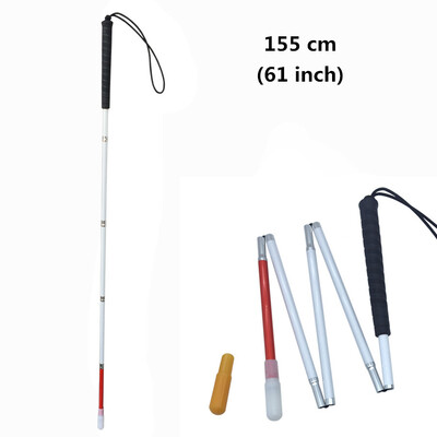 105-155 см бял бастун за хора с увредено зрение, алуминиев сгъваем бастун за слепи, бастун за слепи, светлоотразително червено и бяло, черна дръжка