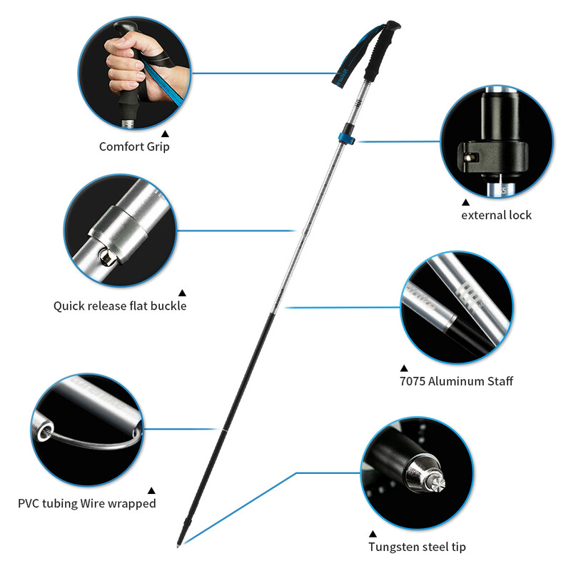 Naturehike pārgājienu nūjas īpaši viegli salokāmi, 1 gab., pārnēsājami alumīnija spieķi pārgājieniem teleskopiskā nūja kempinga spieķi