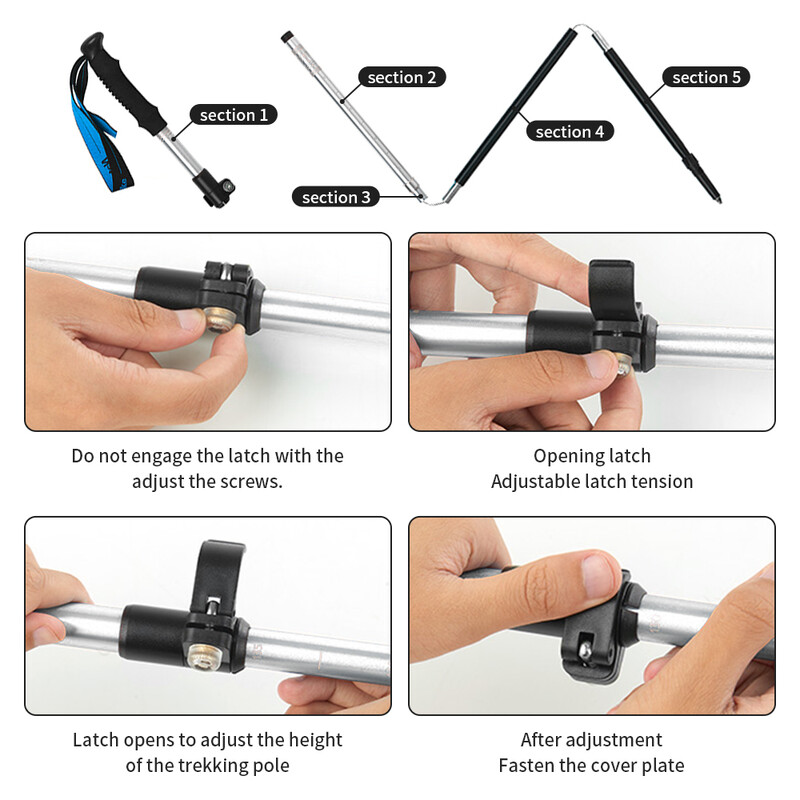 Naturehike pārgājienu nūjas īpaši viegli salokāmi, 1 gab., pārnēsājami alumīnija spieķi pārgājieniem teleskopiskā nūja kempinga spieķi