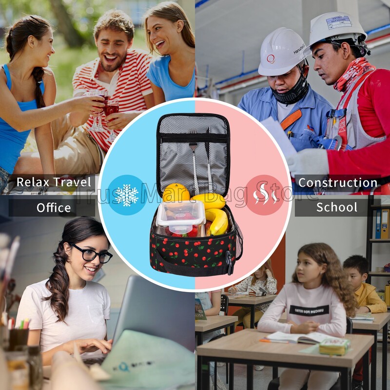 Torba za ručak s izolacijom od trešnje za žene, djevojke, prijenosna kutija za ručak za višekratnu upotrebu za uredski posao, škola, piknik, kampiranje, termalna bento torba