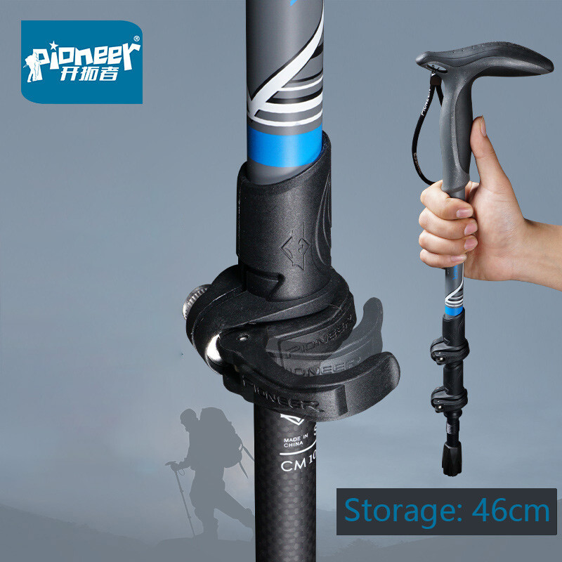 1 gab. Oglekļa šķiedras spieķis, īss, 46-100 CM, 3 sekciju izplešanās T veida rokturis kalnā kāpšanas kruķis āra pārgājieniem