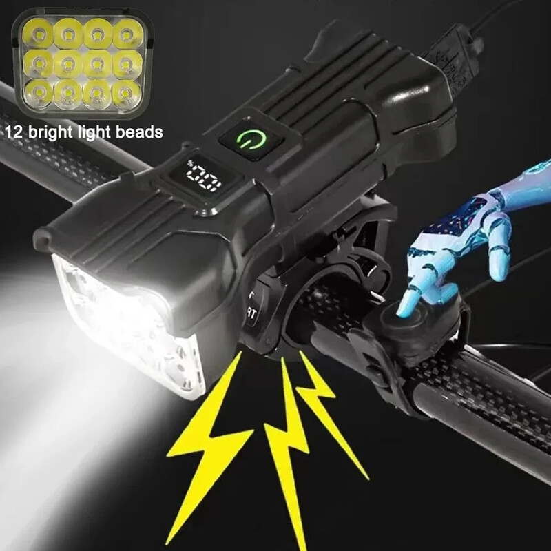 12 LED velosipēda priekšējās gaismas uzlādējams velosipēda lukturis ar skaņas signālu MTB velosipēda priekšējiem lukturiem Velosipēdu drošības lampa nakts braukšanai