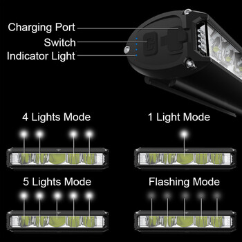 Φωτιστικό ποδηλάτου Fivemi 5LEDS Μπροστινό 6000LM Φωτιστικό ποδηλάτου 8000mAh Αδιάβροχο φακό USB φόρτισης MTB οδικής λάμπας ποδηλασίας Αξεσουάρ