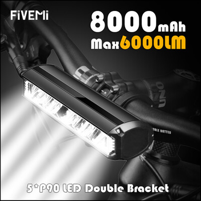 Fivemi 5LEDS Lumină pentru bicicletă față 6000LM Lampă pentru bicicletă 8000mAh Lanternă rezistentă la apă Încărcare USB MTB Accesorii pentru lămpi de ciclism rutier