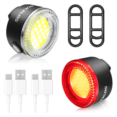 BUCKLOS velosipēda lukturu komplekts Izceltais COB LED priekšējais aizmugurējais lukturis Ūdensizturīgs USB uzlādējams velosipēda aizmugurējie lukturi Riteņbraukšanas drošības priekšējais lukturis
