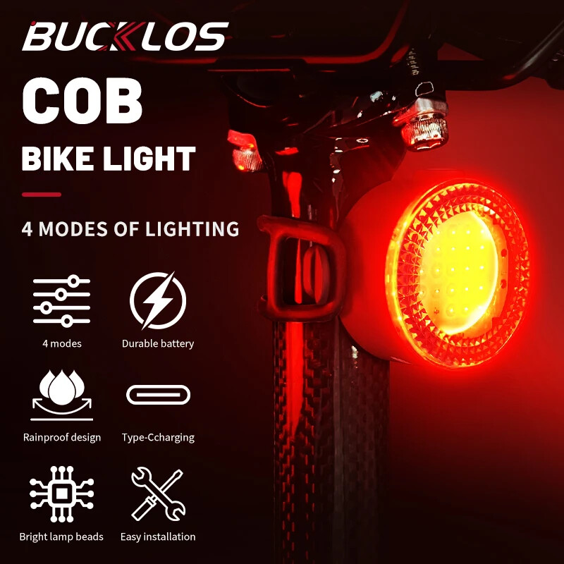 BUCKLOS velosipēda lukturu komplekts Izceltais COB LED priekšējais aizmugurējais lukturis Ūdensizturīgs USB uzlādējams velosipēda aizmugurējie lukturi Riteņbraukšanas drošības priekšējais lukturis