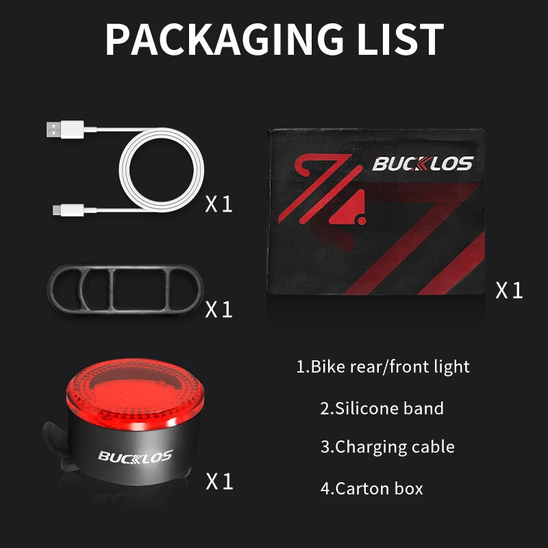 BUCKLOS velosipēda lukturu komplekts Izceltais COB LED priekšējais aizmugurējais lukturis Ūdensizturīgs USB uzlādējams velosipēda aizmugurējie lukturi Riteņbraukšanas drošības priekšējais lukturis