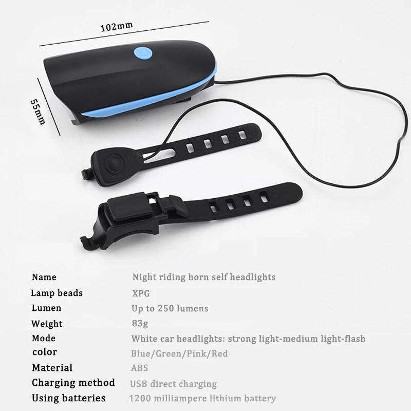 Velosipēda priekšējais lukturis ar elektrisko signālu, ūdensnecaurlaidīgs velosipēda priekšējais lukturis, USB uzlādējams velosipēda lukturis skaļi velosipēda zvani laterna