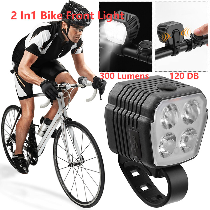 2 vienā velosipēda signāltaures gaisma MTB šosejas velosipēda priekšējais lukturis 120 DB USB uzlādes priekšējais velosipēda priekšējais lukturis 7 gaismas režīmi riteņbraukšanas piederumi