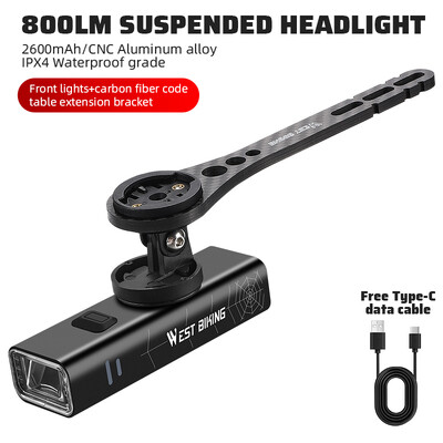WEST BIKING Prednja svjetla za bicikle 400/600/800 lumena, prijenosna svjetiljka za bicikle od aluminijske legure Type-C Punjenje, vodootporna biciklistička svjetiljka