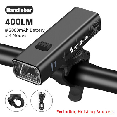 WEST BIKING Prednja svjetla za bicikle 400/600/800 lumena, prijenosna svjetiljka za bicikle od aluminijske legure Type-C Punjenje, vodootporna biciklistička svjetiljka
