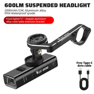 WEST BIKING Prednja svjetla za bicikle 400/600/800 lumena, prijenosna svjetiljka za bicikle od aluminijske legure Type-C Punjenje, vodootporna biciklistička svjetiljka