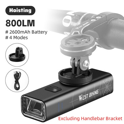 WEST BIKING Prednja svjetla za bicikle 400/600/800 lumena, prijenosna svjetiljka za bicikle od aluminijske legure Type-C Punjenje, vodootporna biciklistička svjetiljka
