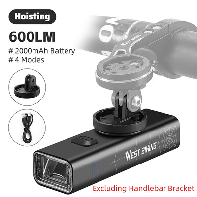 WEST BIKING Prednja svjetla za bicikle 400/600/800 lumena, prijenosna svjetiljka za bicikle od aluminijske legure Type-C Punjenje, vodootporna biciklistička svjetiljka
