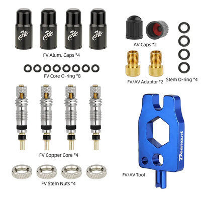 Велосипедна месингова безкамерна сърцевина на клапана Presta W/ Допълнителен уплътнителен пръстен N Алуминиева капачка Резервни части за циклични дюзи, обработени с ЦПУ