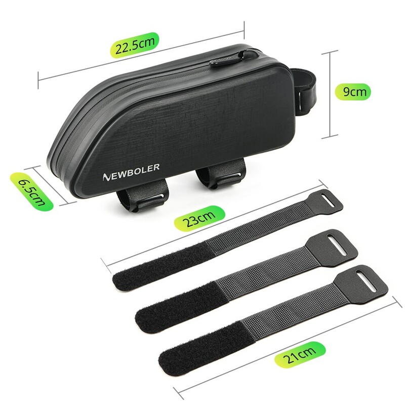 NEWBOLER dviračių krepšys, atsparus lietui dviračiams skirtas viršutinis priekinis vamzdinis rėmo krepšys, didelės talpos MTB plento dviračio krepšys, juodi dviračių priedai