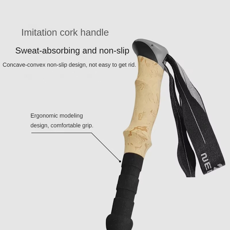 Īpaši vieglas alumīnija pārgājienu nūjas, salokāmas kāpšanas pārnēsājamas alpīnisma palīgs ar taisnu saķeri pārgājienu nūjas