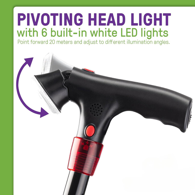 Višenamjenski sklopivi štap, prijenosno pametno LED svjetlo s četiri baze, funkcija alarma, osvjetljenje, protuklizni štap za starije osobe, planinarenje