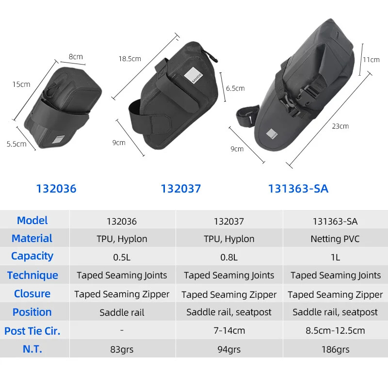 Velosipēda sēdekļa soma lietus necaurlaidīga aizmugurējā sēdekļa caurule.