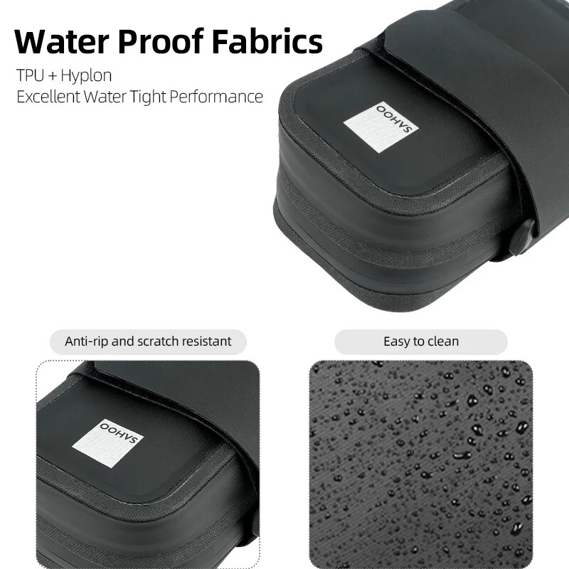 Velosipēda sēdekļa soma lietus necaurlaidīga aizmugurējā sēdekļa caurule.