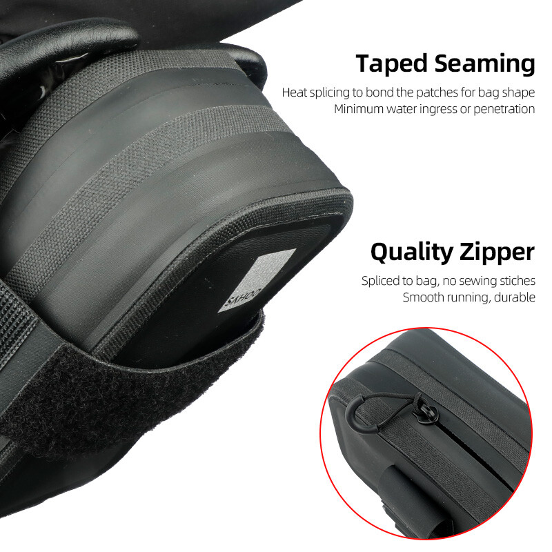 Velosipēda sēdekļa soma lietus necaurlaidīga aizmugurējā sēdekļa caurule.