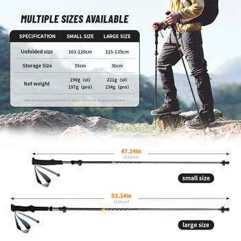 Naturehike New Trekking Poles Αλουμίνιο από ανθρακονήματα πέντε τμημάτων Πτυσσόμενα ελαφριά πτυσσόμενα τηλεσκοπικά μπαστούνια πεζοπορίας