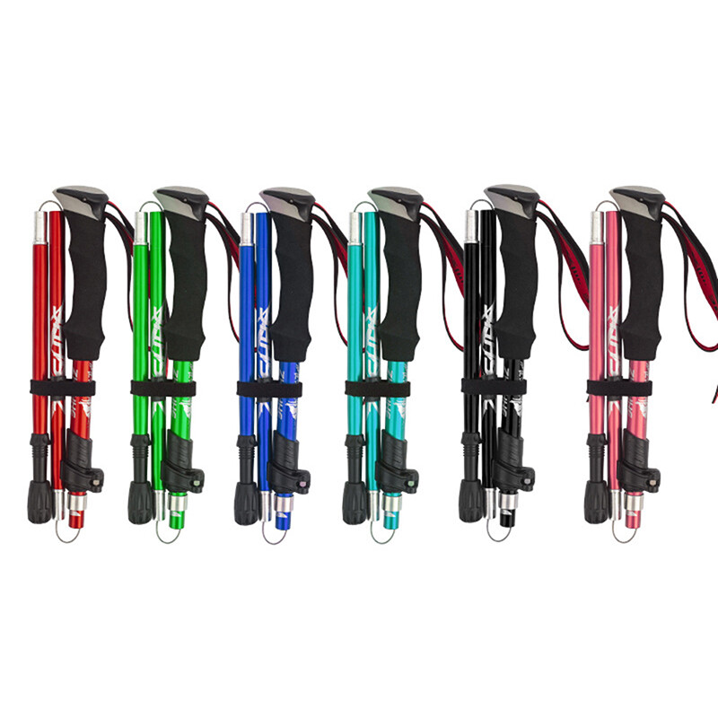 Āra pārgājienu nūja saliekamā alumīnija sakausējuma teleskopiskā pārgājienu nūja āra kāpšanai pārnēsājama teleskopiskā nūja āra piederumi