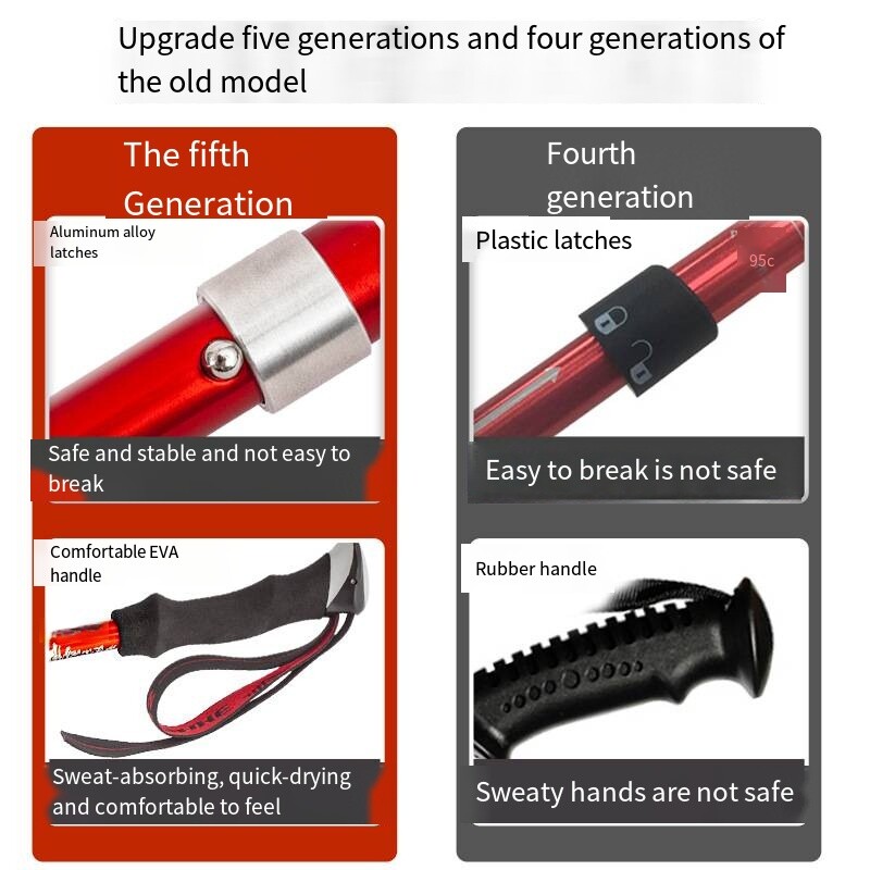 Āra pārgājienu nūja saliekamā alumīnija sakausējuma teleskopiskā pārgājienu nūja āra kāpšanai pārnēsājama teleskopiskā nūja āra piederumi