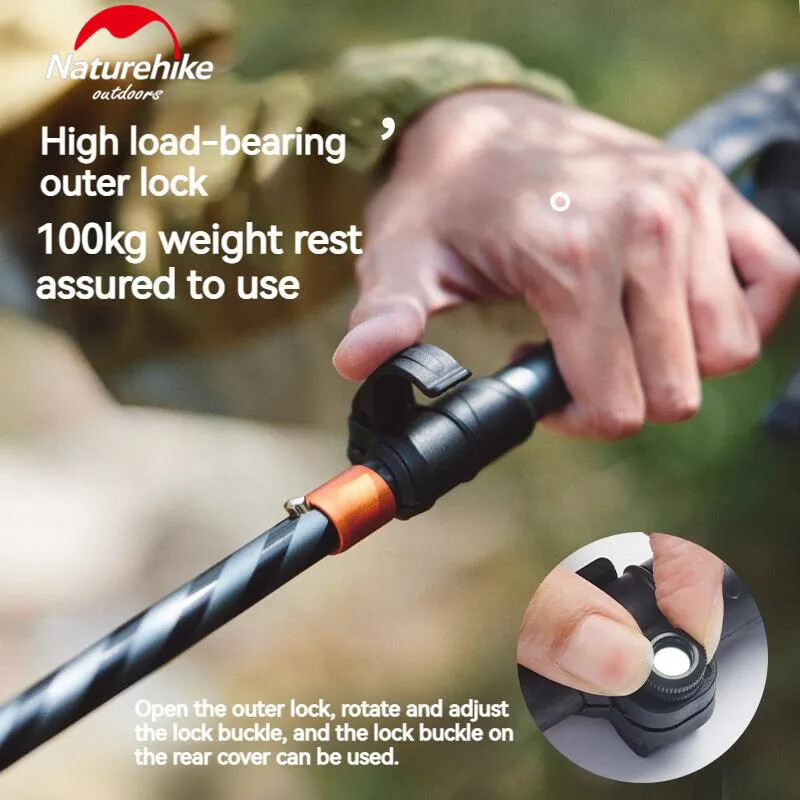 Naturehike pārgājienu nūjas, oglekļa šķiedras saliekamās teleskopiskās nūjas, 5 sekciju vieglas kāpšanas nūjas