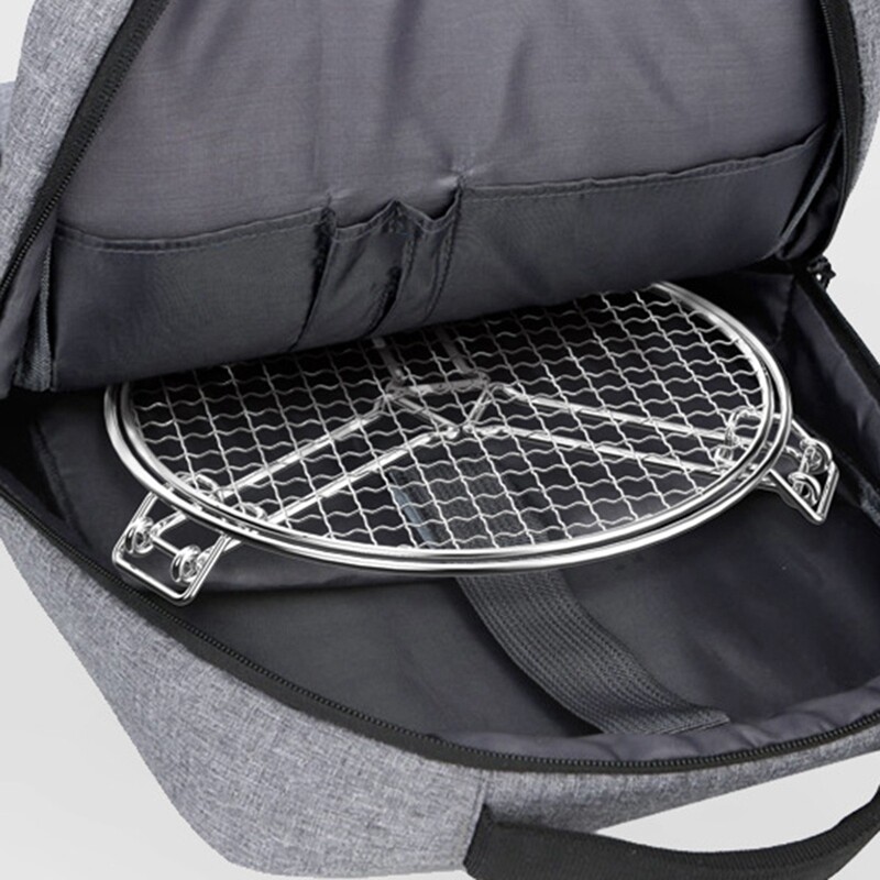 Āra bārbekjū grils, apaļš grila paliktnis, grils, nepiedegošs picas tīkls, sabiezināts, salokāms pārnēsājams grila paliktnis