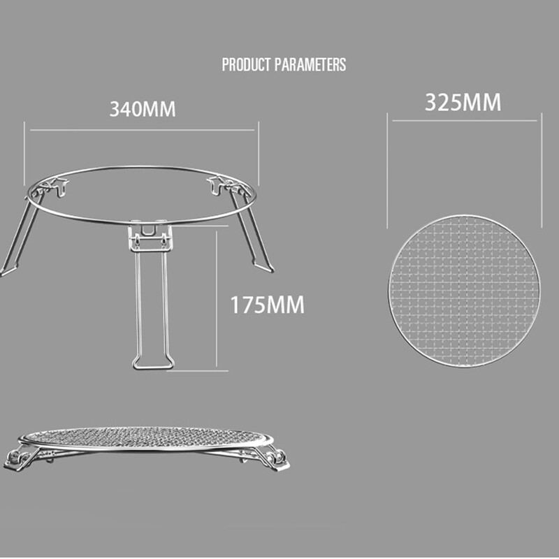 Āra bārbekjū grils, apaļš grila paliktnis, grils, nepiedegošs picas tīkls, sabiezināts, salokāms pārnēsājams grila paliktnis