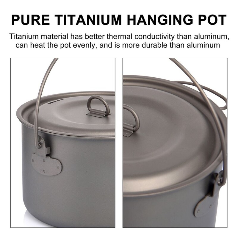 Widesea Къмпинг съдове за хранене Комплект титаниеви съдове за готвене Туризъм Котел Готвене на открито Тенджера Тиган Пикник Кухня Туризъм Трекинг