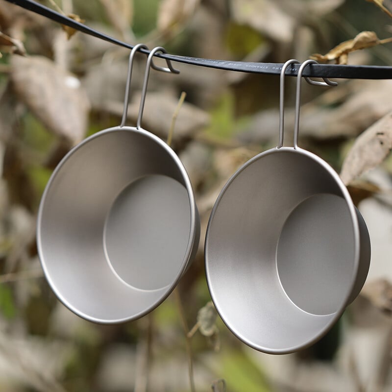 Tiartisan 260 ml Bol de titan pentru camping Sierra cu mâner fix, pentru picnic în aer liber, bol portabil pentru salată, ultraușor, recipient pentru alimente