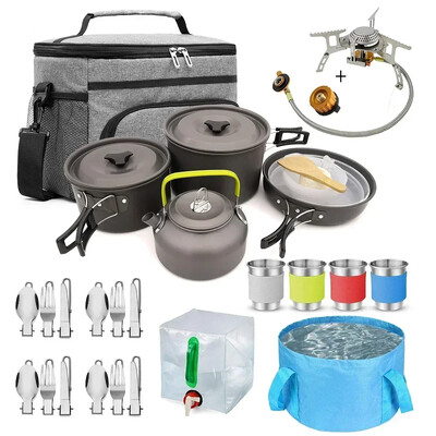 Комплект прибори за къмпинг Комплект съдове за готвене на открито Семеен туризъм Пътуване Пикник Посуда Сгъваема купа Тиган Нож Вилица