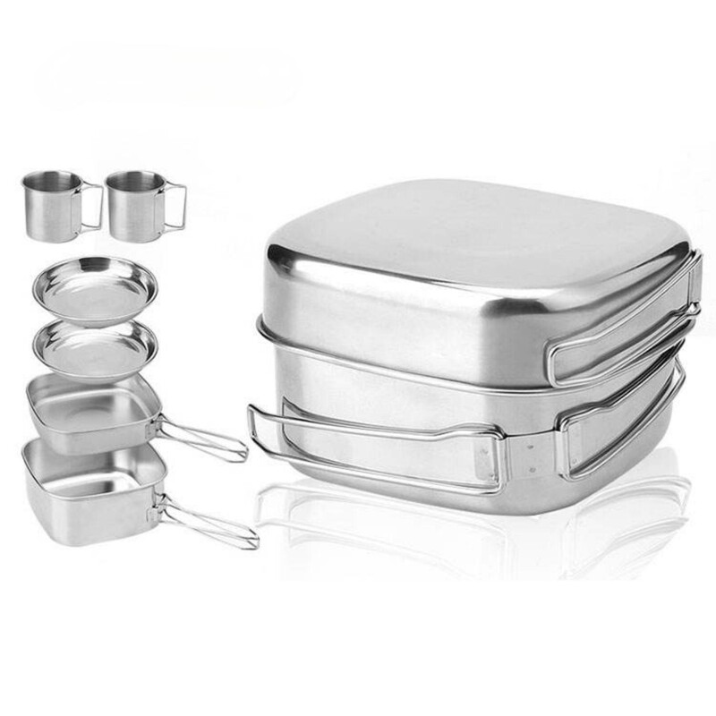 pikniks, izmantojot pārtikas uzglabāšanas komplektu sešu gabalu komplekti Outdoor Camping Virtuves komplekts Pārnēsājams īpaši viegls pikniks