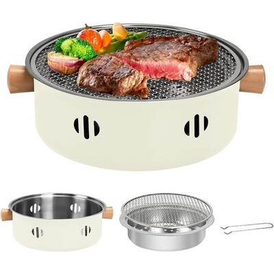 Kültéri kemping barbecue grill faszén BBQ grill grillel Többfunkciós főzőparti piknik kerek tapadásmentes grilltűzhely