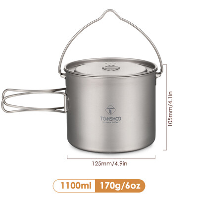 TOMSHOO Camping virtuves piederumi titāna katls 0,75 l/0,9 l/1,1 l/1,6 l/2 l/2,8 l īpaši viegls piekarināms katls ar vāku, salokāmu rokturi, gatavošanai ārā
