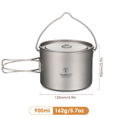TOMSHOO Camping virtuves piederumi titāna katls 0,75 l/0,9 l/1,1 l/1,6 l/2 l/2,8 l īpaši viegls piekarināms katls ar vāku, salokāmu rokturi, gatavošanai ārā
