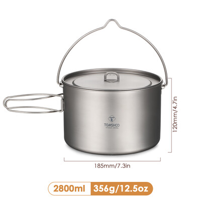 TOMSHOO Camping virtuves piederumi titāna katls 0,75 l/0,9 l/1,1 l/1,6 l/2 l/2,8 l īpaši viegls piekarināms katls ar vāku, salokāmu rokturi, gatavošanai ārā