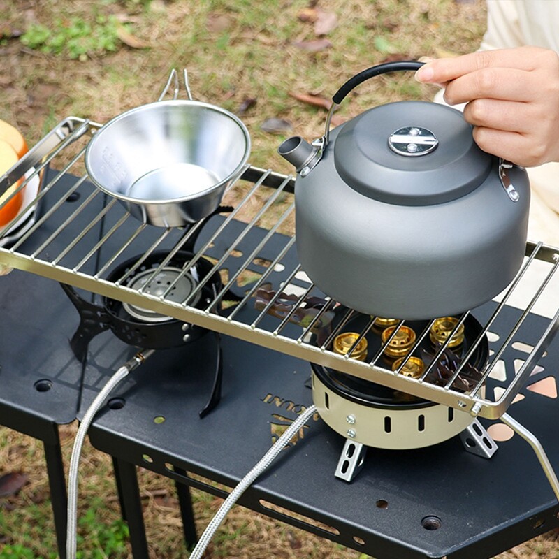 Saliekams ugunskura grils Pārnēsājams nerūsējošā tērauda kempinga grila restes gāzes plīts statīvs Daudzfunkcionāls āra koka plīts statīvs