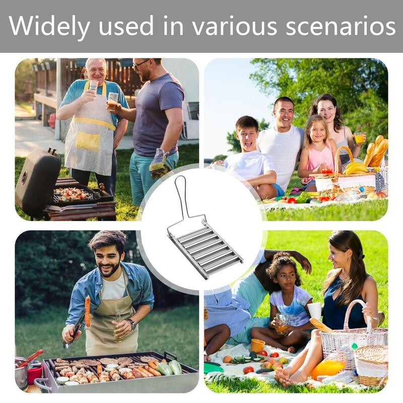 BBQ Hot Dog Grils Salokāms Hot Dog Roller Grozs BBQ Hot Dog Grils Nerūsējošā tērauda desu rullīšu grils Hot Dog Roller
