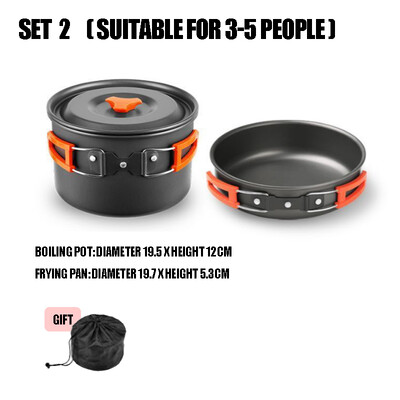 Преносим комплект за къмпинг съдове за готвене Външен съд за готвене Тиган Гърне Купа Лъжица Вилица Прибори за туризъм Пикник Пътуване Wild Campismo