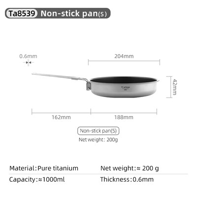 Tiartisan Titanium Ultralight незалепващ тиган за пържене със свалящи се сгъваеми дръжки Преносима чиния за пикник на открито, къмпинг, готварски съдове