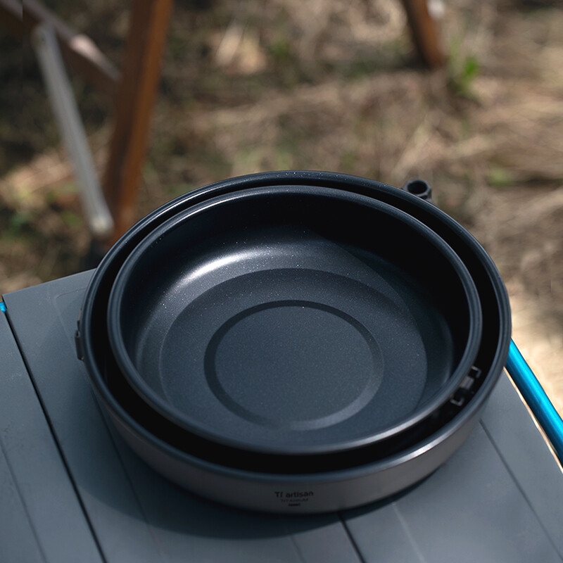 Tiartisan Titanium Ultralight незалепващ тиган за пържене със свалящи се сгъваеми дръжки Преносима чиния за пикник на открито, къмпинг, готварски съдове