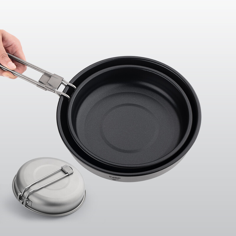Tiartisan Titanium Ultralight незалепващ тиган за пържене със свалящи се сгъваеми дръжки Преносима чиния за пикник на открито, къмпинг, готварски съдове